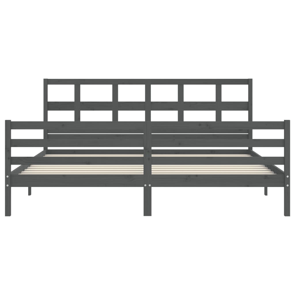 Bedframe Met Hoofdbord Massief Hout 200 x 200 cm Grijs