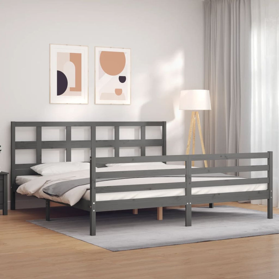 Bedframe Met Hoofdbord Massief Hout 200 x 200 cm Grijs