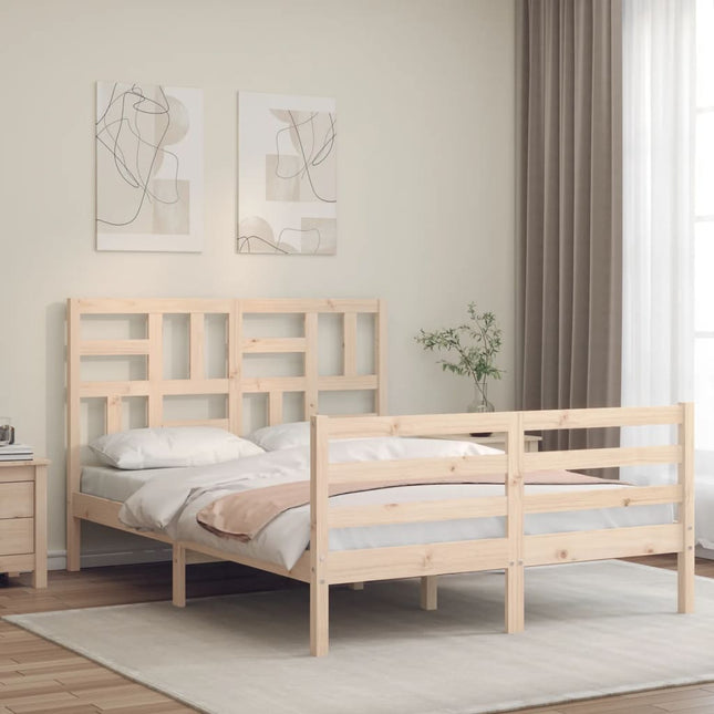 Bedframe met hoofdbord massief hout 140x190 cm 140 x 190 cm Naturel