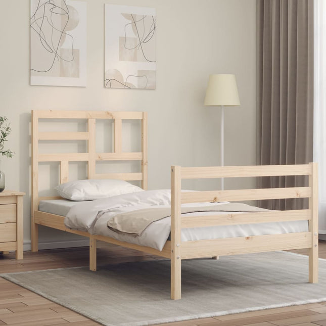 Bedframe met hoofdbord massief hout 90x200 cm 90 x 200 cm Naturel