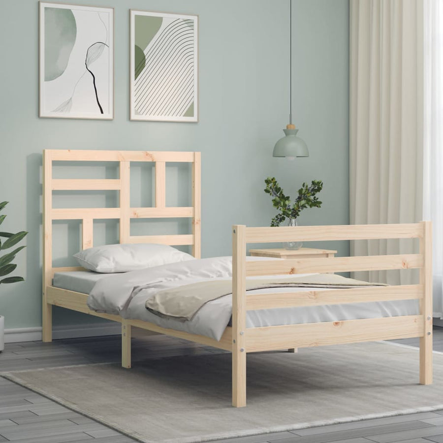 Bedframe met hoofdbord massief hout 100x200 cm 100 x 200 cm Naturel
