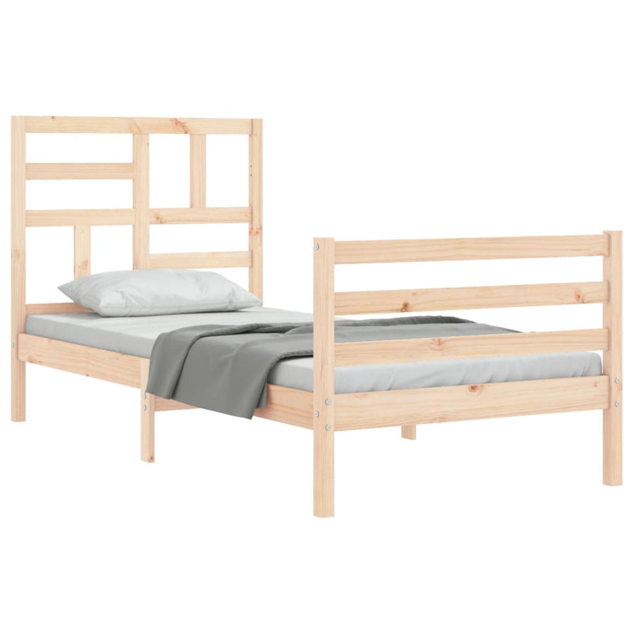 Bedframe met hoofdbord massief hout 100x200 cm 100 x 200 cm Naturel