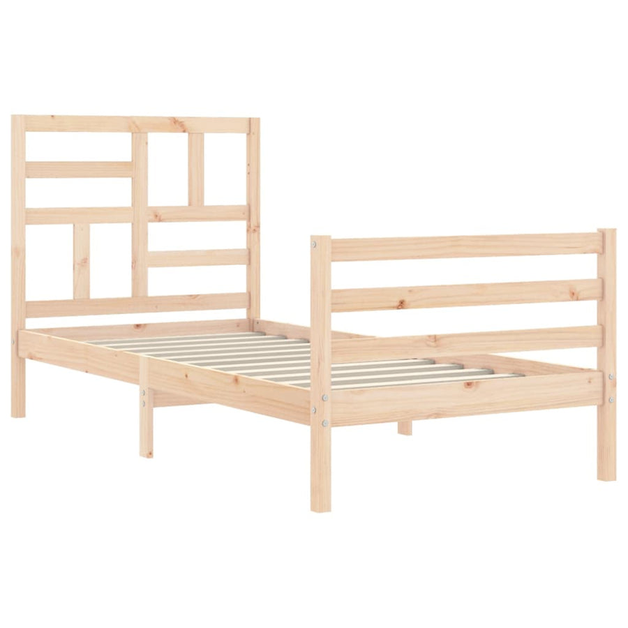 Bedframe met hoofdbord massief hout 100x200 cm 100 x 200 cm Naturel