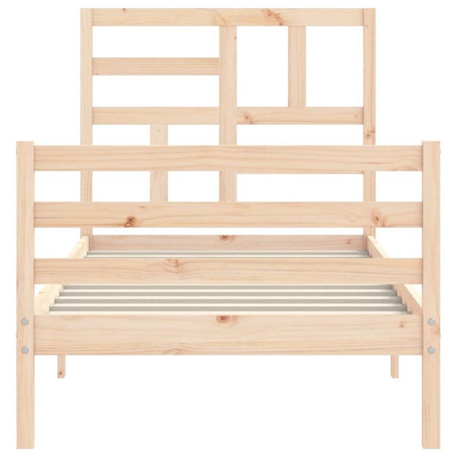 Bedframe met hoofdbord massief hout 100x200 cm 100 x 200 cm Naturel
