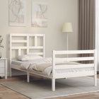 Bedframe met hoofdbord massief hout wit 100x200 cm 100 x 200 cm Wit