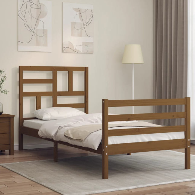 Bedframe met hoofdbord massief hout honingbruin 100x200 cm 100 x 200 cm Honingbruin