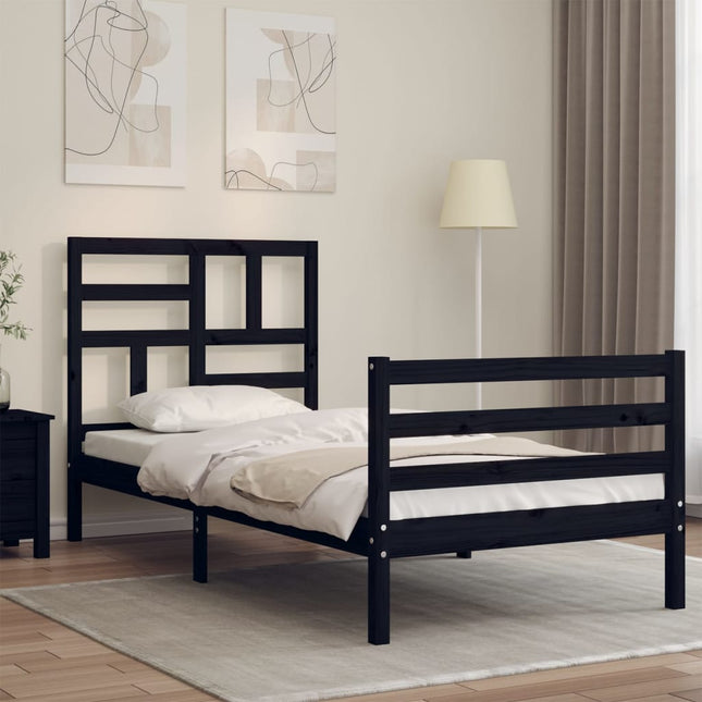 Bedframe met hoofdbord massief hout zwart 100x200 cm 100 x 200 cm Zwart