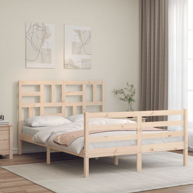 Bedframe met hoofdbord massief hout 120x200 cm 120 x 200 cm Naturel