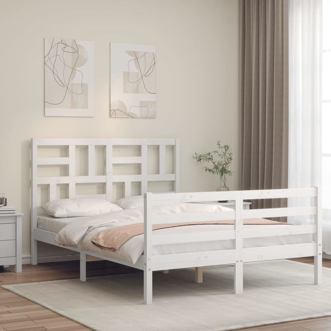 Bedframe met hoofdbord massief hout wit 120x200 cm 120 x 200 cm Wit