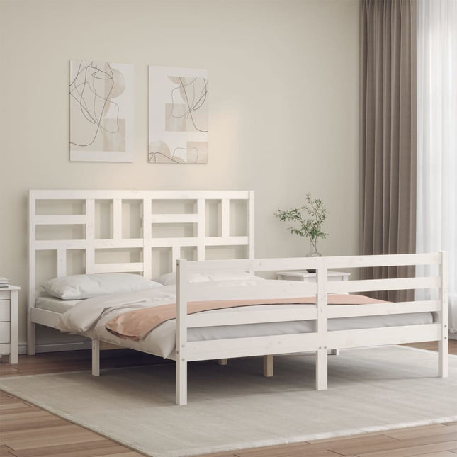 Bedframe met hoofdbord massief hout wit 160x200 cm 160 x 200 cm Wit