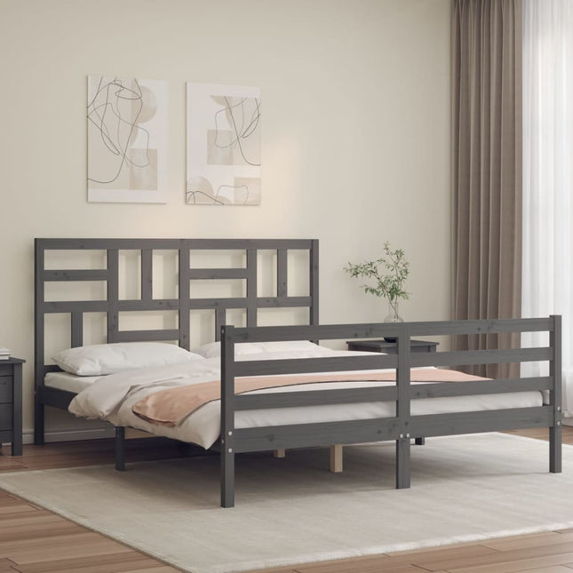 Bedframe met hoofdbord massief hout grijs 160x200 cm 160 x 200 cm Grijs