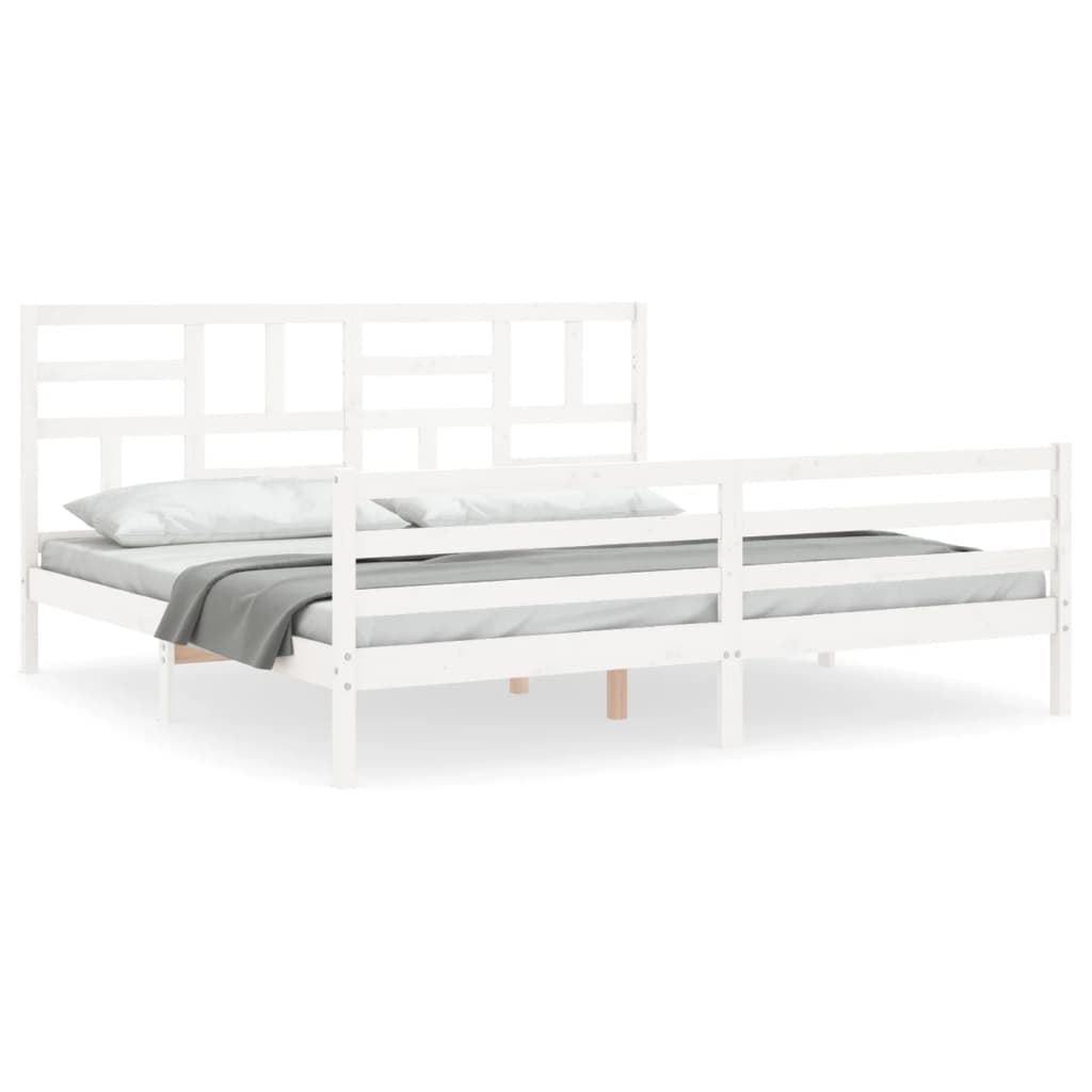 Bedframe met hoofdbord massief hout wit 200x200 cm 200 x 200 cm Wit