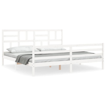 Bedframe met hoofdbord massief hout wit 200x200 cm 200 x 200 cm Wit