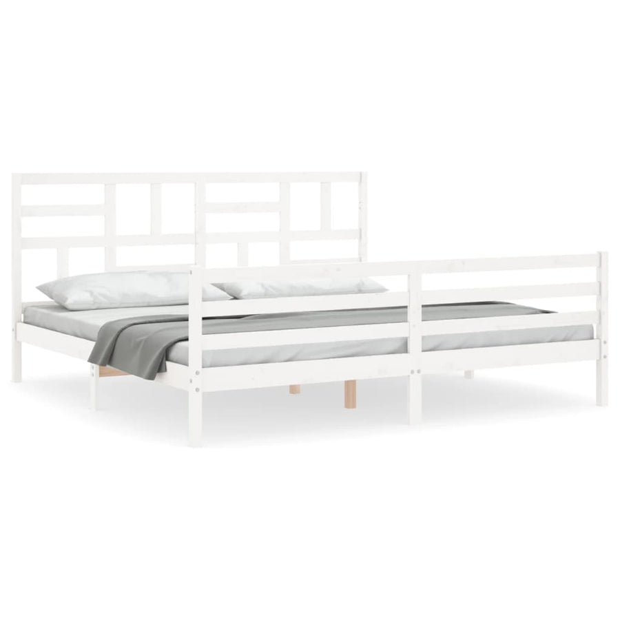 Bedframe met hoofdbord massief hout wit 200x200 cm 200 x 200 cm Wit
