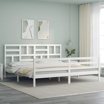 Bedframe met hoofdbord massief hout wit 200x200 cm 200 x 200 cm Wit