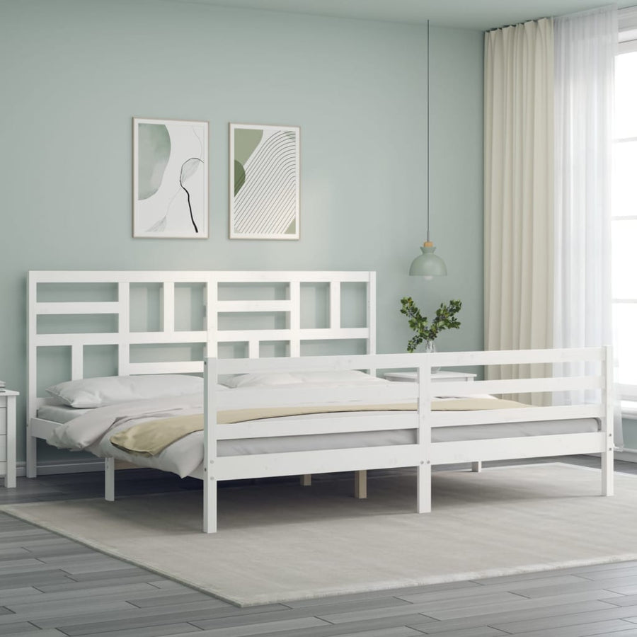 Bedframe met hoofdbord massief hout wit 200x200 cm 200 x 200 cm Wit