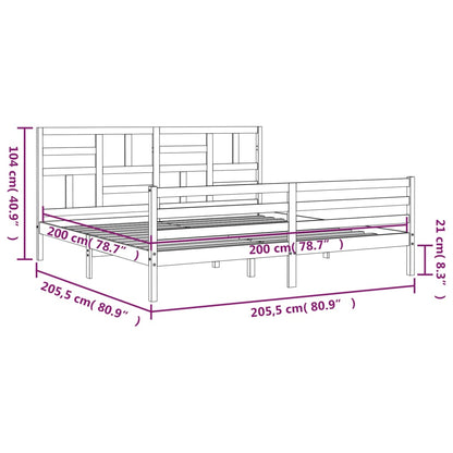 Bedframe met hoofdbord massief hout wit 200x200 cm 200 x 200 cm Wit
