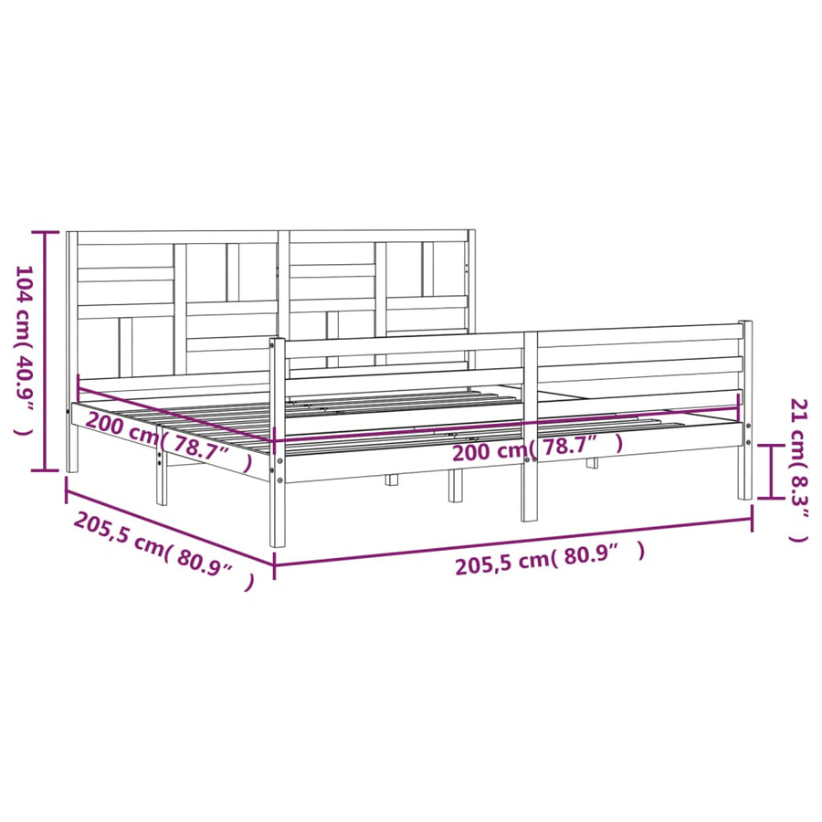 Bedframe met hoofdbord massief hout wit 200x200 cm 200 x 200 cm Wit