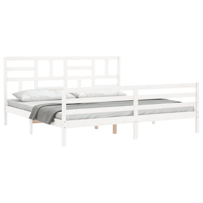 Bedframe met hoofdbord massief hout wit 200x200 cm 200 x 200 cm Wit