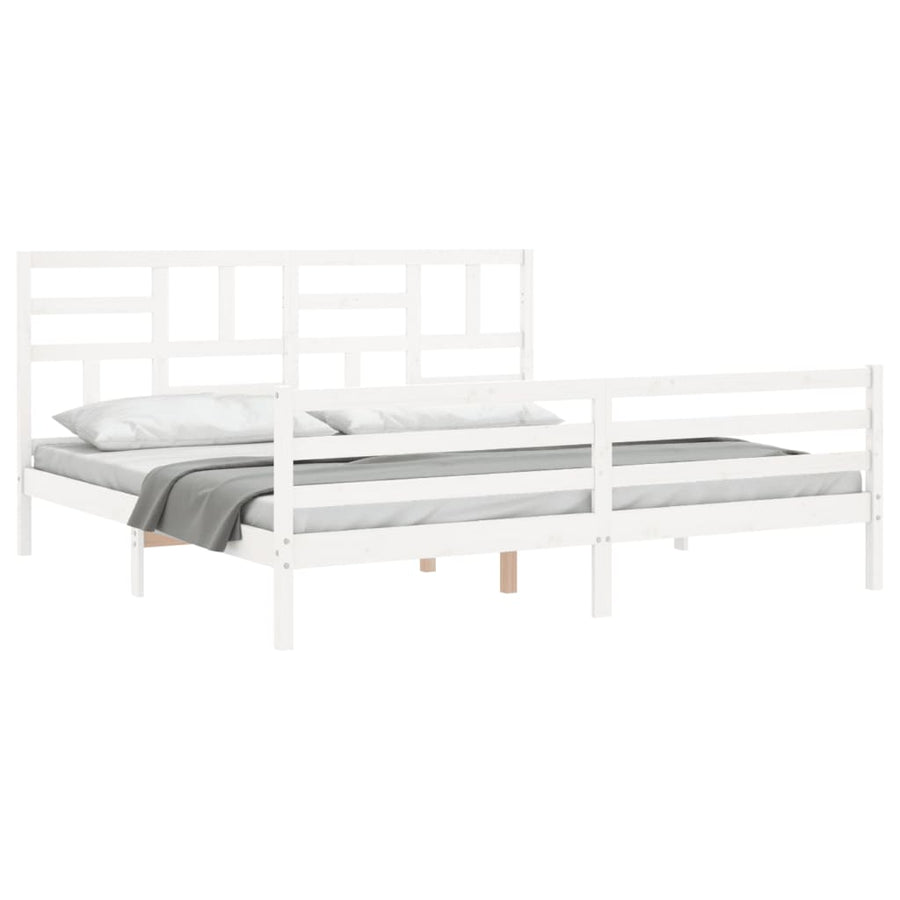 Bedframe met hoofdbord massief hout wit 200x200 cm 200 x 200 cm Wit