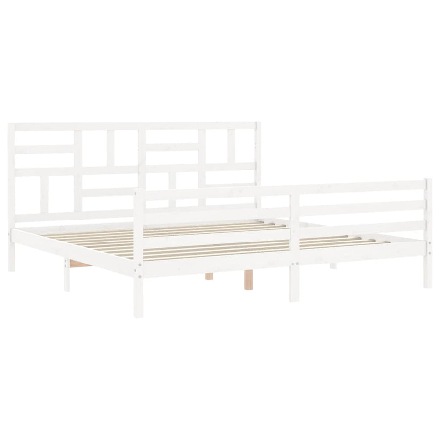 Bedframe met hoofdbord massief hout wit 200x200 cm 200 x 200 cm Wit