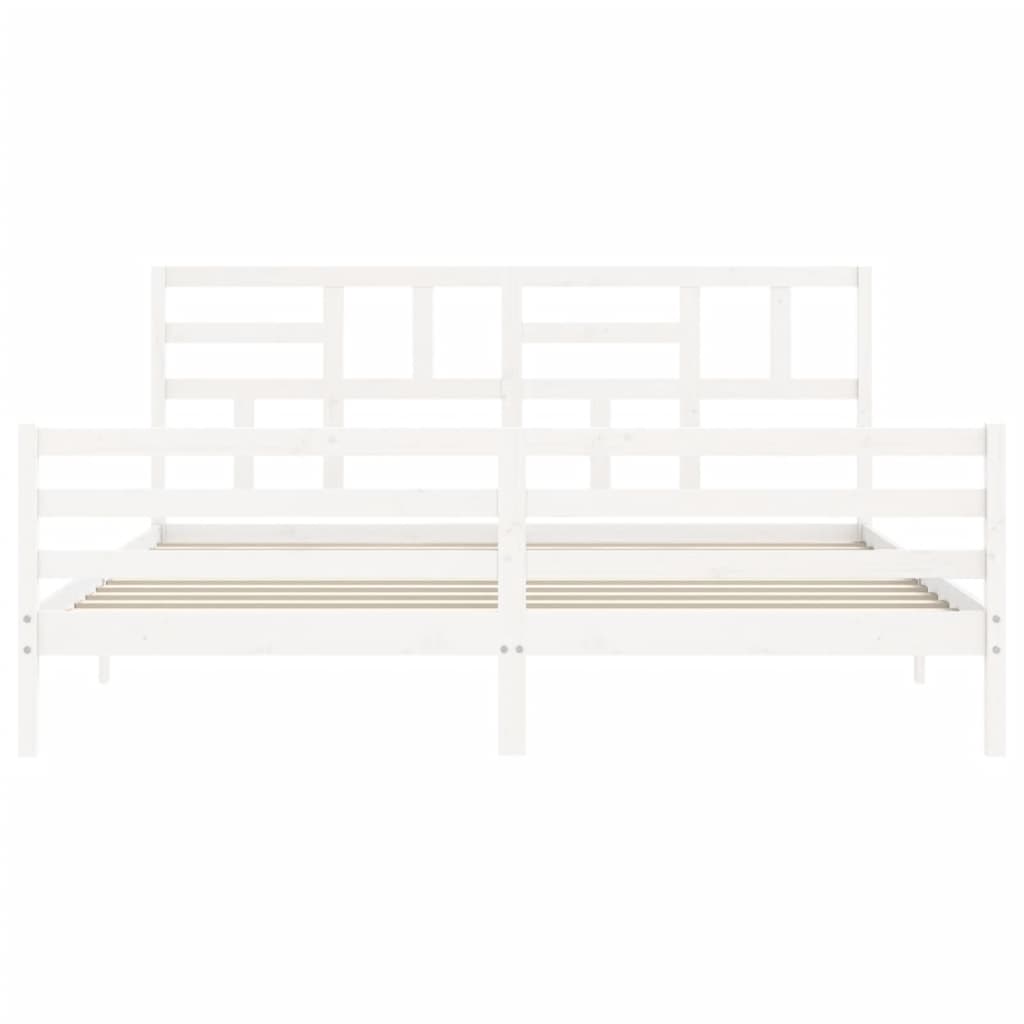 Bedframe met hoofdbord massief hout wit 200x200 cm 200 x 200 cm Wit