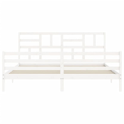 Bedframe met hoofdbord massief hout wit 200x200 cm 200 x 200 cm Wit