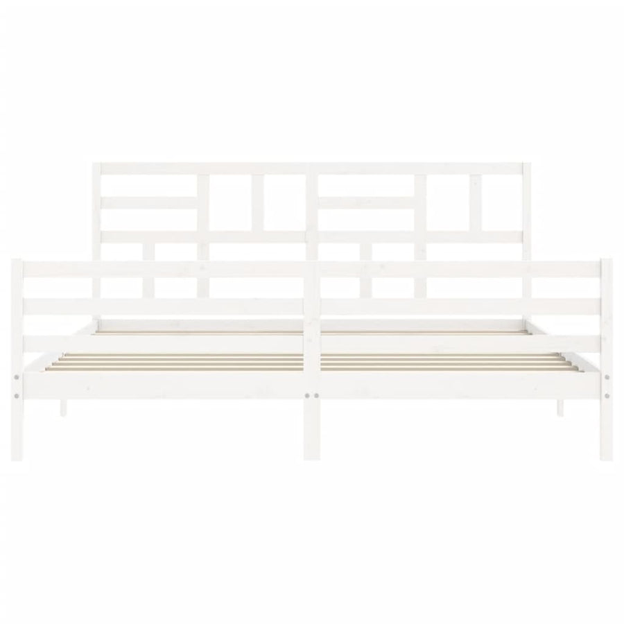 Bedframe met hoofdbord massief hout wit 200x200 cm 200 x 200 cm Wit