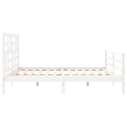 Bedframe met hoofdbord massief hout wit 200x200 cm 200 x 200 cm Wit