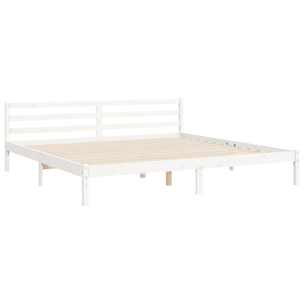Bedframe met hoofdbord massief hout wit 200x200 cm 200 x 200 cm Wit