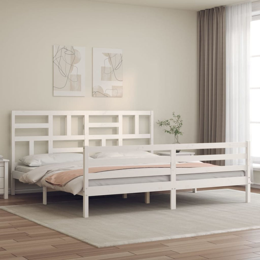 Bedframe met hoofdbord massief hout wit 200x200 cm 200 x 200 cm Wit