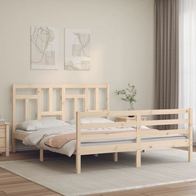 Bedframe Met Hoofdbord Massief Hout 160 x 200 cm Naturel