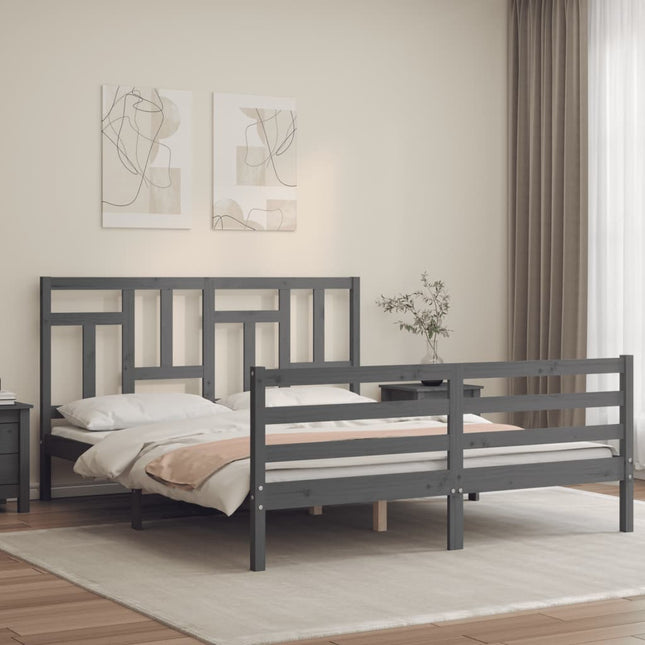 Bedframe Met Hoofdbord Massief Hout 160 x 200 cm Grijs