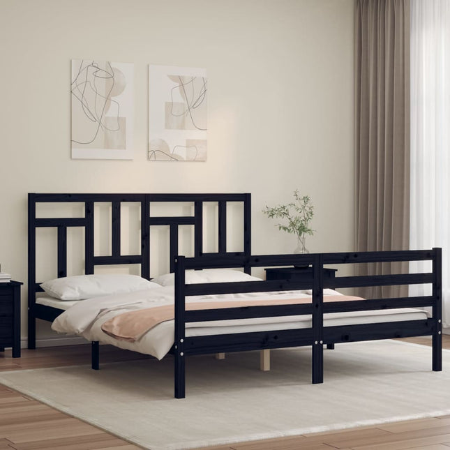 Bedframe Met Hoofdbord Massief Hout 160 x 200 cm Zwart