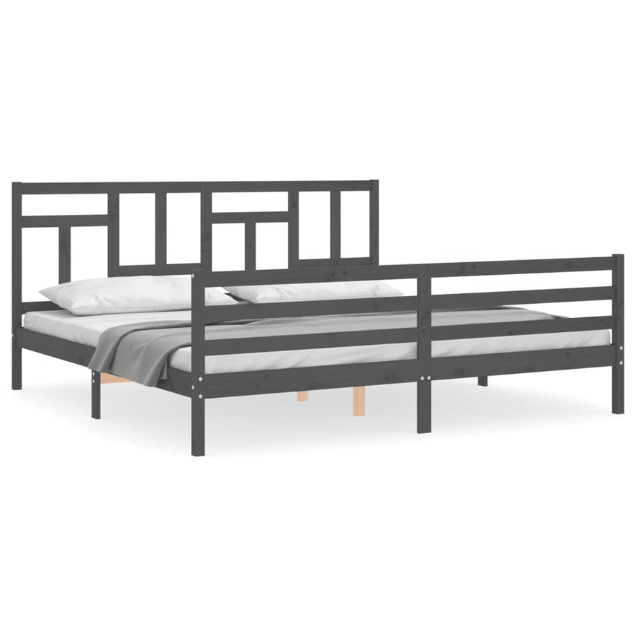 Bedframe Met Hoofdbord Massief Hout 200 x 200 cm Grijs