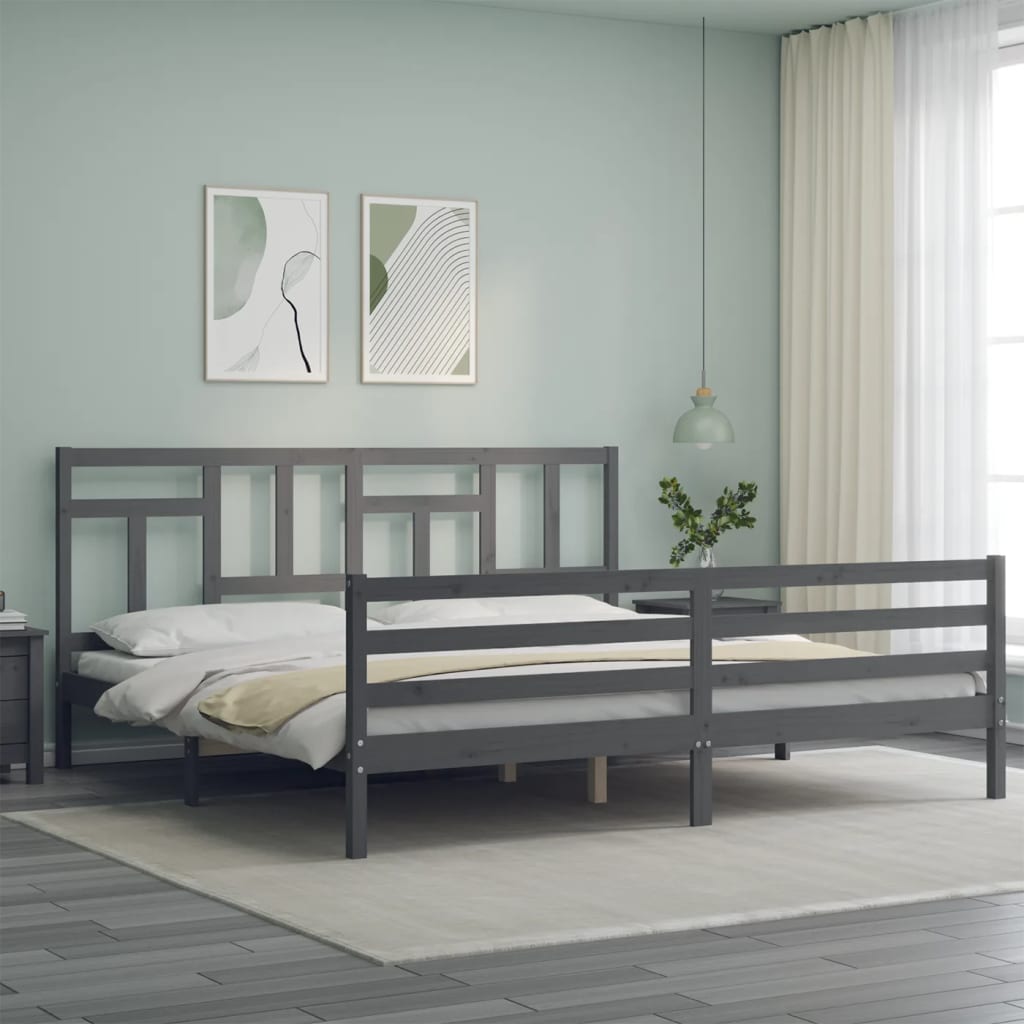 Bedframe Met Hoofdbord Massief Hout 200 x 200 cm Grijs