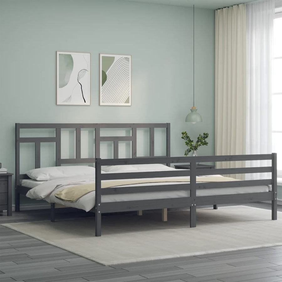 Bedframe Met Hoofdbord Massief Hout 200 x 200 cm Grijs