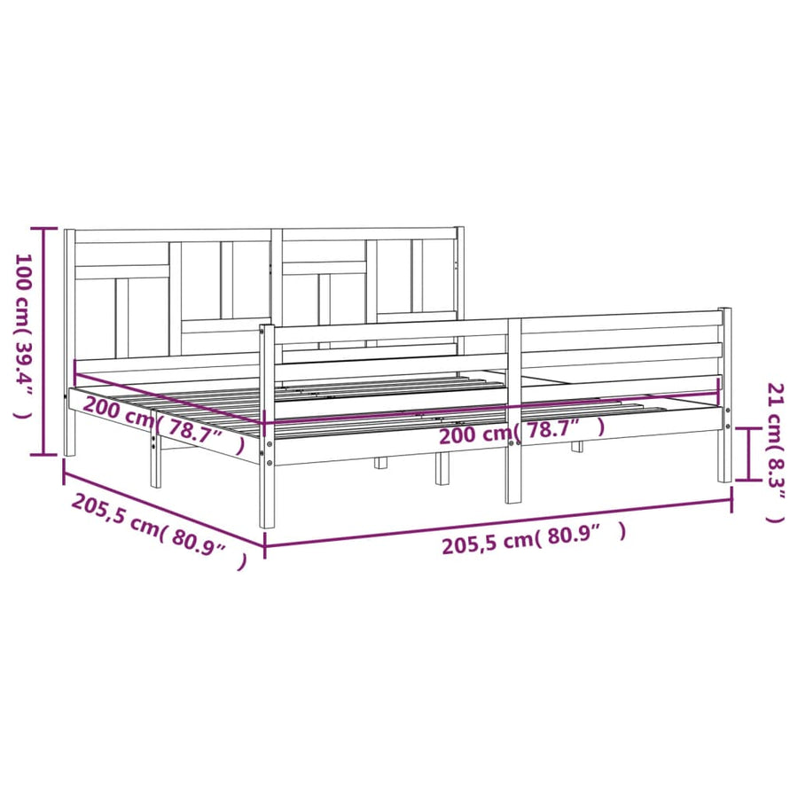 Bedframe Met Hoofdbord Massief Hout 200 x 200 cm Grijs