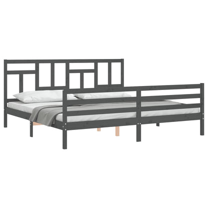Bedframe Met Hoofdbord Massief Hout 200 x 200 cm Grijs
