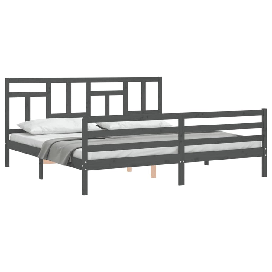 Bedframe Met Hoofdbord Massief Hout 200 x 200 cm Grijs