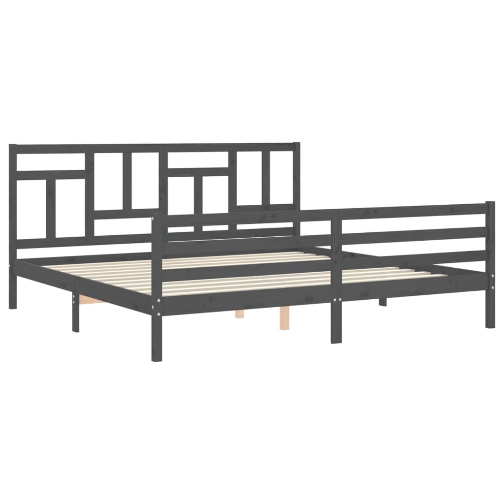 Bedframe Met Hoofdbord Massief Hout 200 x 200 cm Grijs