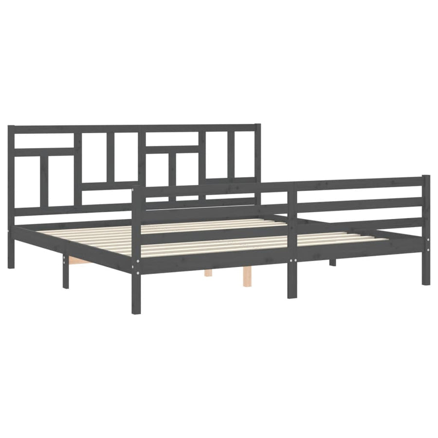 Bedframe Met Hoofdbord Massief Hout 200 x 200 cm Grijs