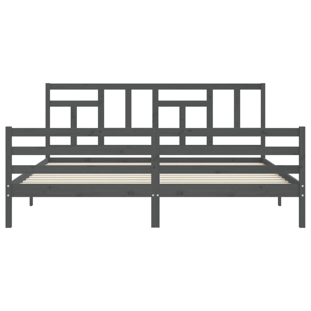 Bedframe Met Hoofdbord Massief Hout 200 x 200 cm Grijs