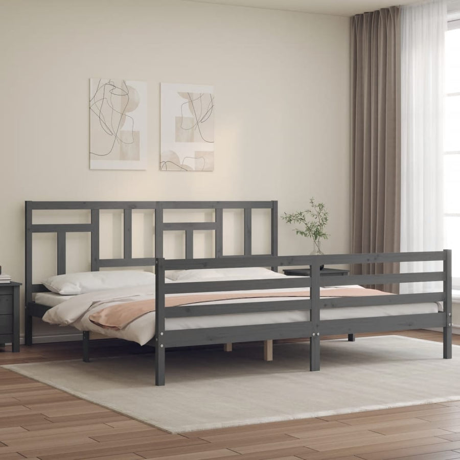 Bedframe Met Hoofdbord Massief Hout 200 x 200 cm Grijs