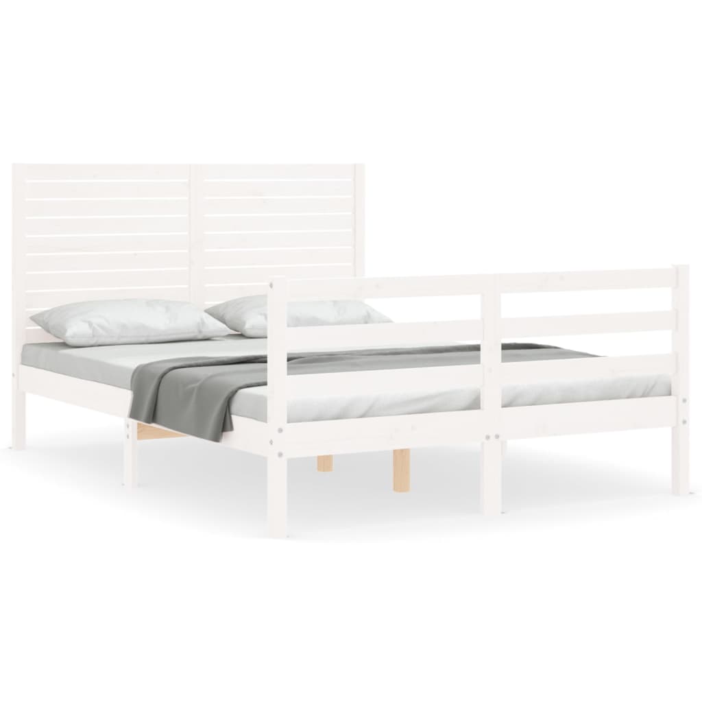 Bedframe Met Hoofdbord Massief Hout Wit 140X190 Cm Taupe