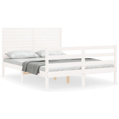 Bedframe Met Hoofdbord Massief Hout Wit 140X190 Cm Taupe