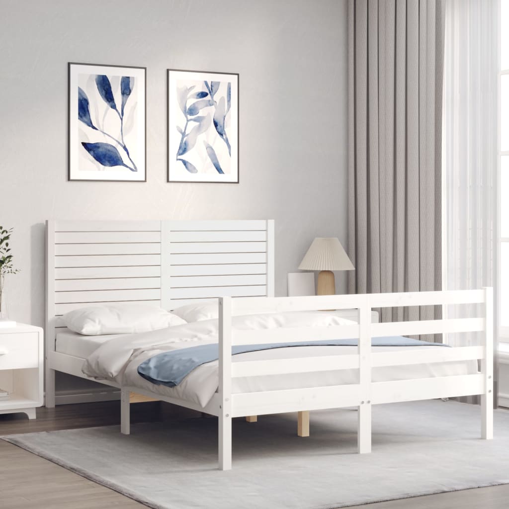 Bedframe Met Hoofdbord Massief Hout Wit 140X190 Cm Taupe