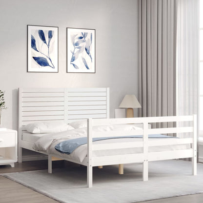 Bedframe Met Hoofdbord Massief Hout Wit 140X190 Cm Taupe