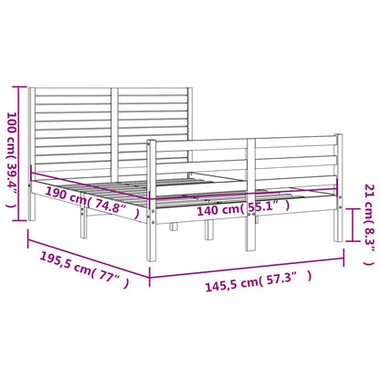 Bedframe Met Hoofdbord Massief Hout Wit 140X190 Cm Taupe