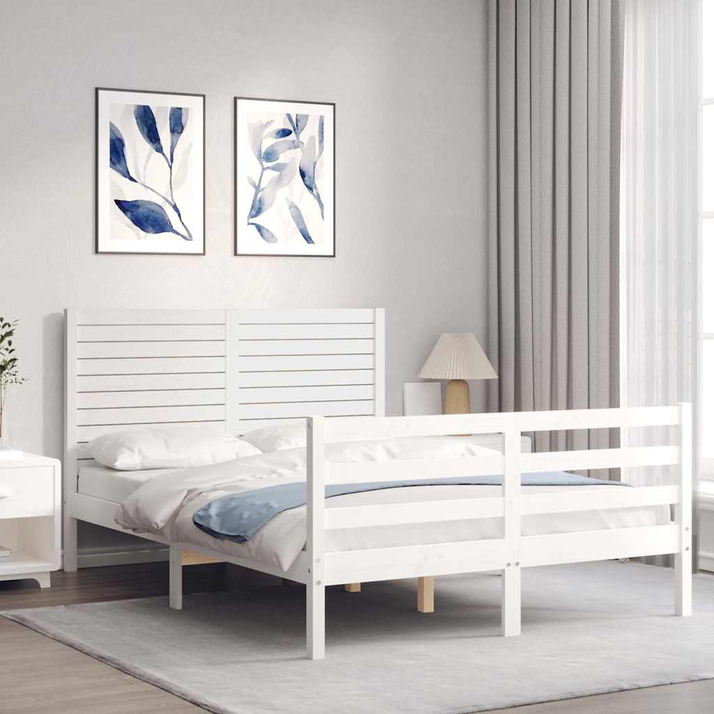 Bedframe Met Hoofdbord Massief Hout Wit 140X190 Cm Taupe